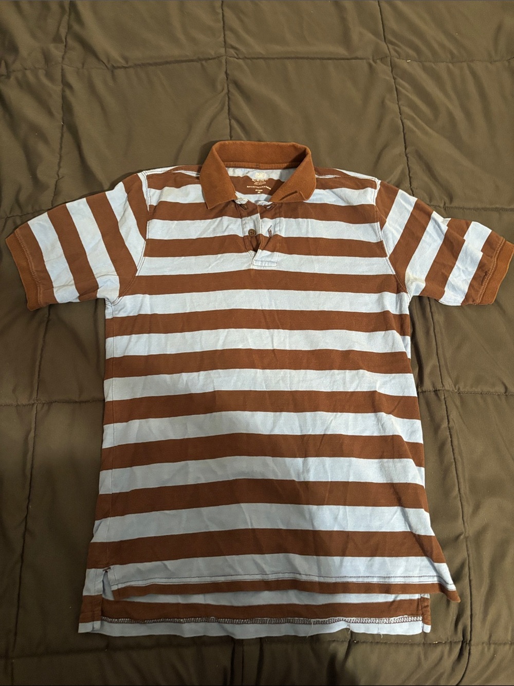 Striped Brown and White Polo Shirt - Casual Men's Short Sleeve